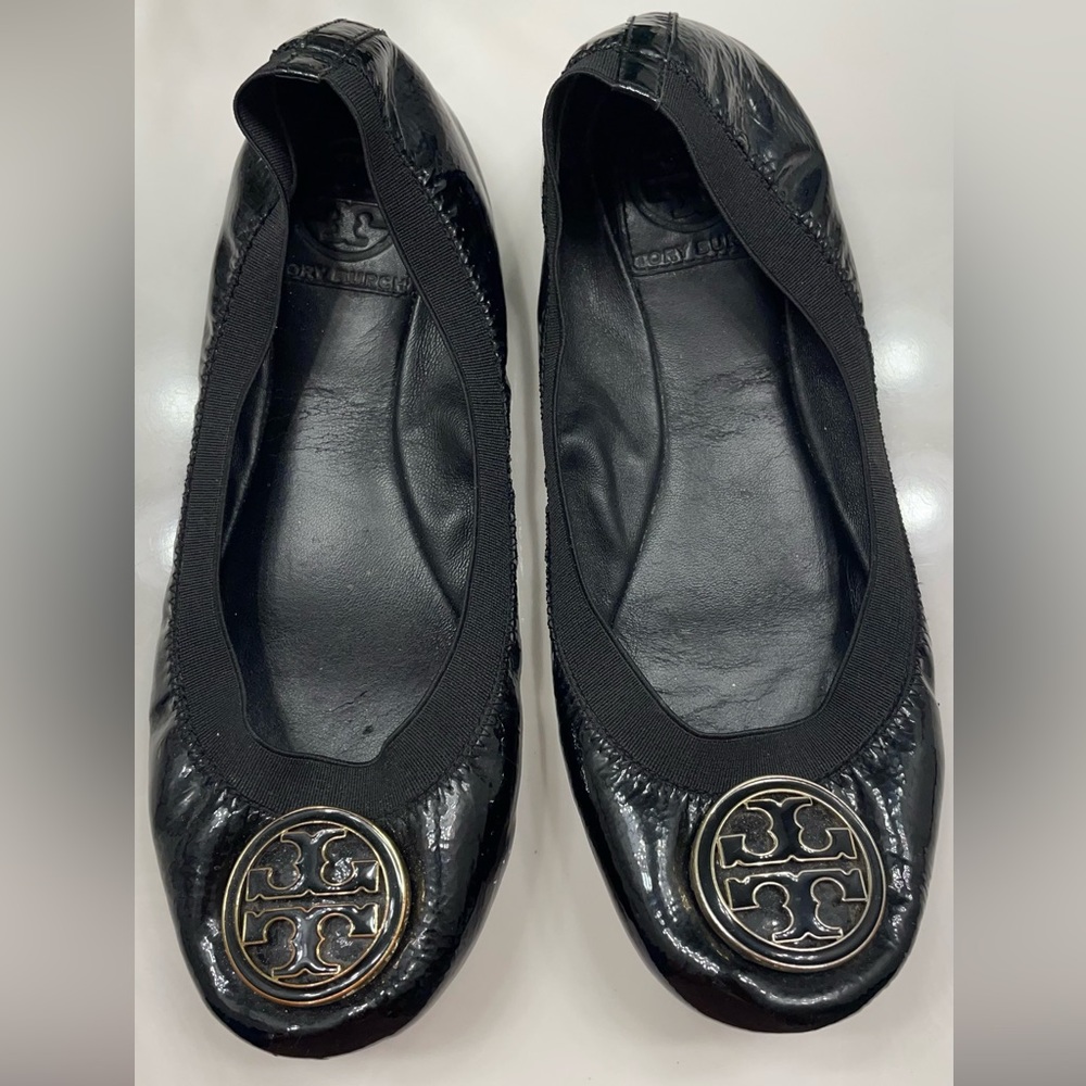 Tory Burch patent black flats
